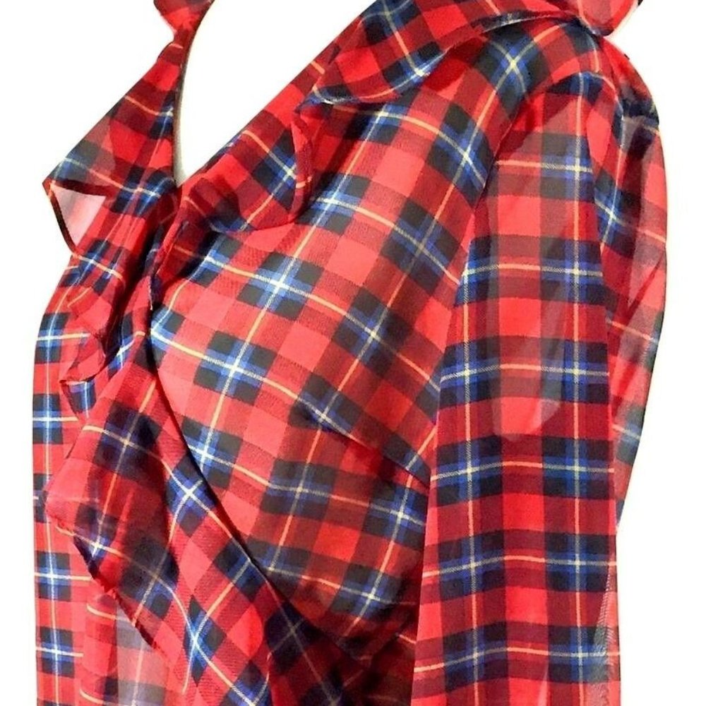 Mixed Threads Ruffled Front Top Small Red Plaid - Picture 4 of 8
